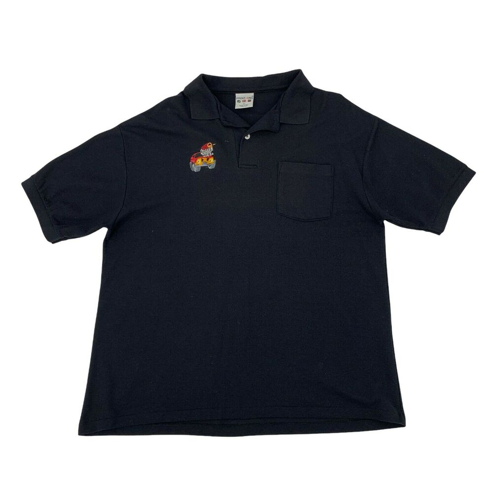 Vintage Quaker State Polo Shirt Men's Size XL Black Short Sleeve 50/50 Made USA